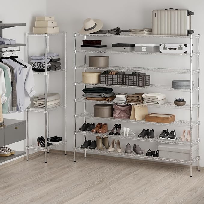 14" Deep x 72" Wide x 74" Height Wire Shelving Kit | 8-Tier | NSF Commercial Storage Rack Unit