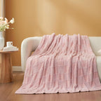 Snuggle Sac Faux Fur Pink Checkered Blanket Twin Size with Soft Knitted Microfiber Fabric,Cozy Soft Warm Blanket for Sofa Bedroom Living Room,Solid Pink,60x80 inches