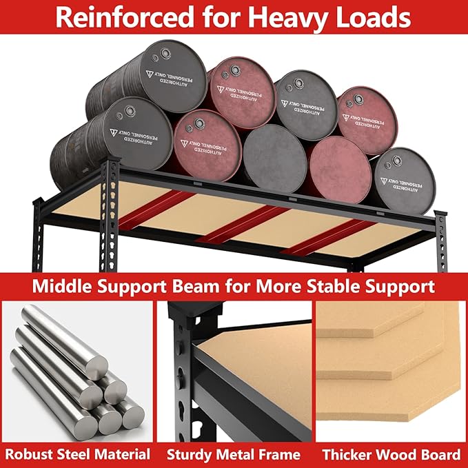 PrimeZone 60" W X 24" D X 72" H Heavy Duty Garage Storage Shelves - Adjustable Metal Shelving Unit, 5 Tier Industrial Shelves for Storage Standing Utility Rack for Warehouse, Pantry, Basement, Black