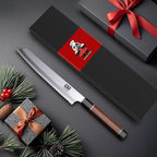 SHAN ZU 8 Inch Japanese Bread Knife, 9 Layers 10Cr15MoV High Carbon Steel Bread Knives for Homemade Bread, Sharp Sourdough Bread Knives with Red Sandalwood Handle, Long Serrated Bread Cutting Knife