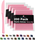 Party Solids Pink Plastic Knives 200 Pieces Pink Knives Disposable Utensils Heavy Duty Plastic Cutlery Set Disposable Cutlery Sets Flatware Sets Silverware Set Party Supplies & Party Tableware