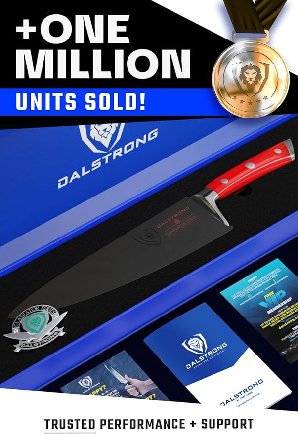 Dalstrong Chef Knife - 8 inch Blade - Gladiator Series - Forged High Carbon German Steel - Razor Sharp Kitchen Knife - Professional Full Tang Knives - Crimson Red Handle ABS - Sheath - NSF Certified