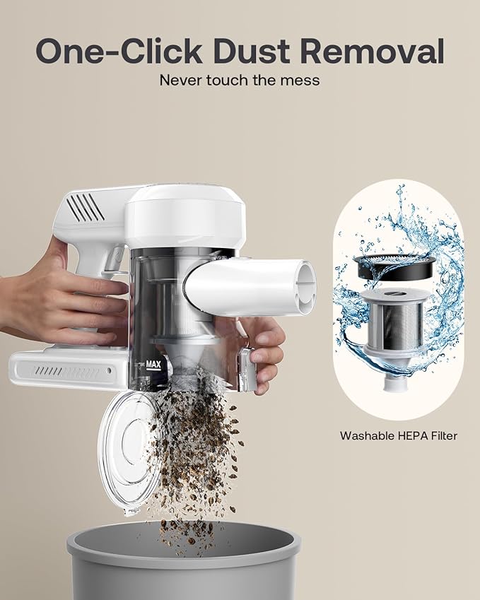 Cordless Vacuum Cleaner, 40Kpa 45Mins Vacuum Cleaners for Home, 8-in-1 Lightweight Stick Vacuum with Powerful Suction, Anti-tangle Wireless Vacuum for Carpet, Tile, Pet Hair, Hardwood Floors, White