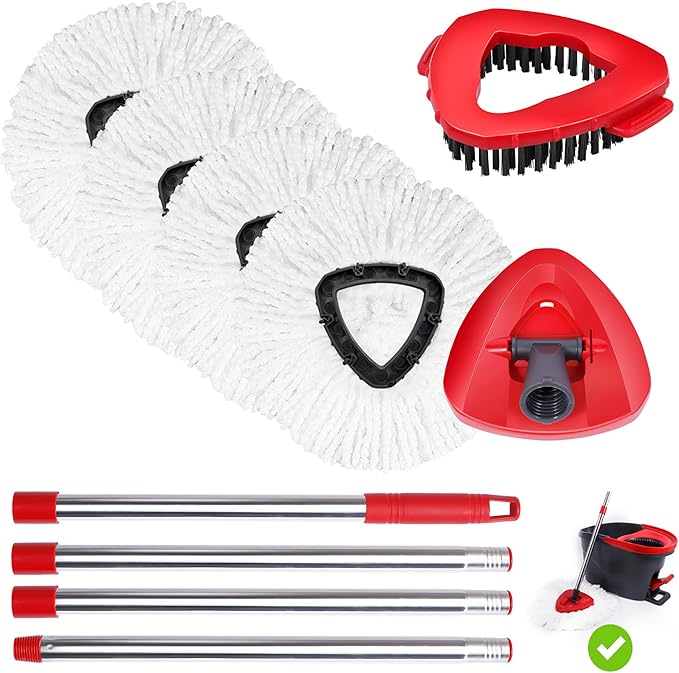 4 Packs Spin Mop Replacement Heads Compatible with Oceda EasyWring 1-Tank System, 30-58" Mop Handle,Scrub Brush and Base Combo Set,Mop Refills Easy to Replace and Cleaning (White,1-Tank)
