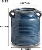 Ceramic Rustic Distressed Blue Flower Vase for Centerpieces, Kitchen, Office or Living Room (5.9''x6.3'')