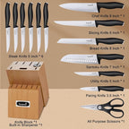 Kuisine Chef Knife Set,High Carbon Stainless Steel Ultra Sharp Blade Ergonomic Handle,Kitchen Knife Block Set with Built-in Sharpener, Elegant Gift for Holiday(Acacia,15PCS)
