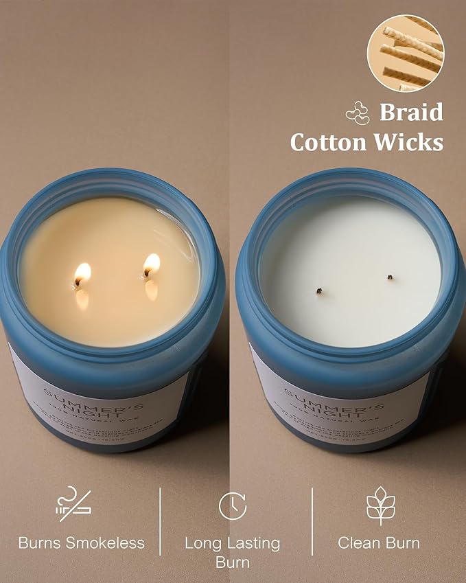 M&SENSE Summer's Night Soy Candle, Large 2 Wick, 19.4oz Up to 110 Hours Burn Time, Natural Scented for Home, Manly Candle in Glass Jar for Bedroom