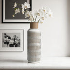 Rustic Ceramic Vase for Living Room Bedroom 11.02'' Farmhouse White Flower Vases for Bouquet Fake Plant Home Decor Office Table Shelf Fireplace Centerpieces Retro Vintage Classic Modern