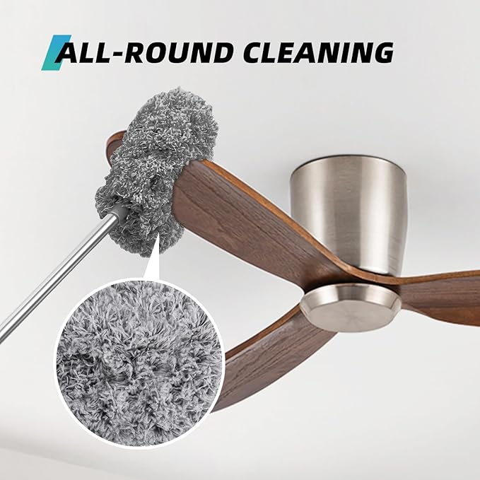 DRQ Ceiling Fan Cleaner Duster, 2 Pack Reusable Microfiber Duster with Extension Pole, 13 to 50 Inch Fan Blade Cleaner, Removable Dusters for Cleaning Walls Bookshelves Door Window Top (Grey)