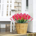 12 Bundles Artificial Flowers Outdoor UV Resistant Fake Flowers No Fade Faux Plastic Plants Garden Porch Window Box Decorating(Rose red)