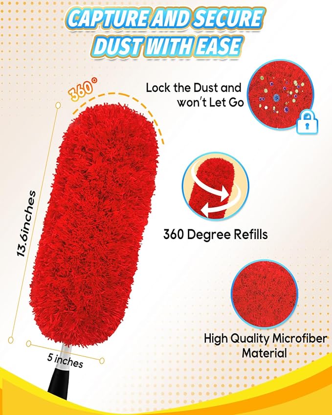 KEEPOW 3 Pack Microfiber Reusable Duster Refills Compatible with OXO Duster, Washable Dusters for Cleaning Compatible with OXO Extendable Duster for Blinds Ceiling(Handle is Not Included)