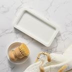 Glass Kitchen Soap Dispenser Set with Ceramic Tray,16.9 floz Hand and Dish Soap Dispenser for Kitchen and Bathroom Decor (White + Silver(Lotion))