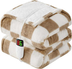 Light Brown Heated Blanket Electric Twin Size, 62X84 Heating Blanket with 10 Heat Level & 8 Hours Auto Off, Checkered Plaid Soft Fleece Sherpa Blankets Warmer Gifts for Couch Grandma Women Adults, ETL