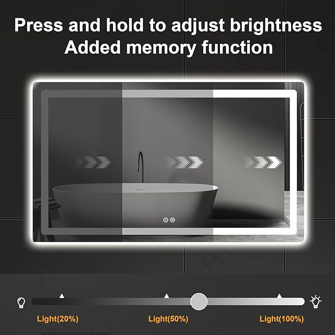 Led Mirror for Bathroom, 30x40 Bathroom Vanity Mirror for Wall with Light, IP54 Enhanced Anti-Fog, Dimmable 3 Colors, Memory Function, Backlit and Front Lit, Shatter-Proof Glass, Plug-in/Hardwired