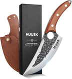 Huusk Knife Japan Kitchen Upgraded Viking Knives with Sheath Hand Forged Butcher Knife for Meat Cutting Japanese Cooking Chef Knives Sharp Meat Cleaver for Outdoor Camping, BBQ