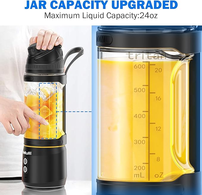 Mulli Portable Blender, 24oz Travel Blender for Shakes and Smoothies, USB Rechargeable Mixer with a Lid for Travel Gym