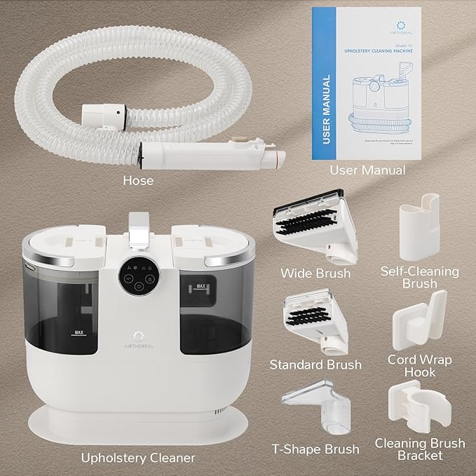 Airthereal Portable Upholstery Spot Cleaner, Instant Heating Carpet Cleaner Machine, Shampooer Machine with Self-Cleaning, 14 Kpa Stain Remover Deep Cleaner for Pets, Stairs, Car Seat and Couch