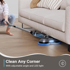 iDOO Electric Mop, Floor Scrubber Electric Spin with LED Headlight, Rechargeable Dust Cordless Dual-Motor, Spray Mop for Hardwood Floor, Clean up to 2350 ft², 46dB Quiet, Gray-4 Pads