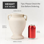 Ceramic Rustic Flower Vase with Handles, 8.46 Inch Tall Vintage Pottery Home Decor, Farmhouse Terracotta Vase for Living Room, Table, Shelf, Mantel Decoration, Farmhouse- White