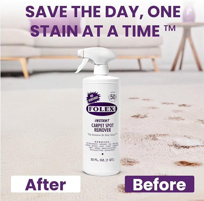 FOLEX 32 oz Instant Carpet Spot Remover Carpet Cleaner with Reusable Cleaning Cloth - Removes Pet Accidents, Grease, Red Wine and More (6 Pack)