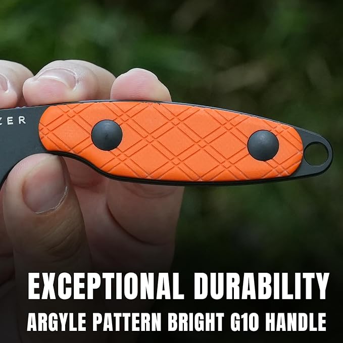 Kizer Muskrat Fixed Blade Knife, 3.15 In D2 Blade EDC Knife Argyle Pattern Orange G10 Handle Neck Knives for Men Women, Outdoor Hunting Hiking Survival Camping Knives with Sheath, 1064M2