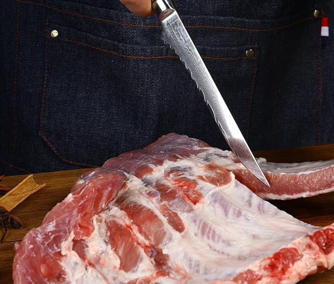 7-Piece Damascus Knife Block Sets, Damascus Knife Set for Professional Chefs, Cutlery Kitchen Scissors and Knives, Premium Razor Sharp Professional Chef Knife with Kitchen Shears and Block Set