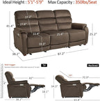 MCombo Wall Hugger Recliner Sofa with Drop Down Table, Power Reclining Sofa with Adjustable Headrest, USB A&C Charge Ports, Reading Lamp, Cup Holders, for Living Room, RVs (Fabric, ST258M3, Coffee)