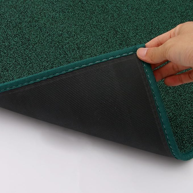 Runner Rug with Non Slip Rubber Backing, Washable Soft Floor Carpet for Kitchen, Hallway, Entryway Indoor, Bedroom, Laundry, Low Pile Area Rugs, Solid Color with Pointillism Style (Green, 2' * 10')