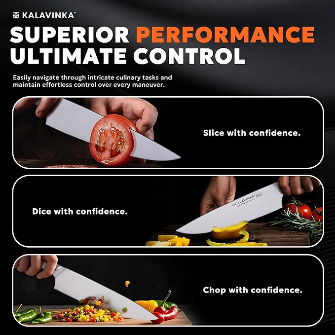 8 Inch Chef Knife, German Steel Razor Sharp Blade, Balanced for Precision Cutting, Kitchen Knife with Gifted Wooden Sheath, BBQ Essentials (SAMJNA)