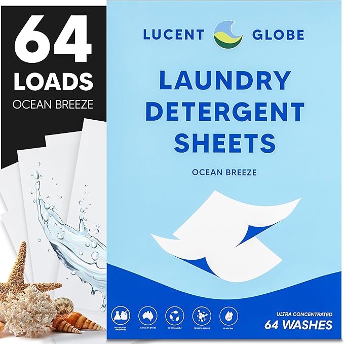 Laundry Detergent Sheets - Pre-Measured Laundry Sheets - Powerful Stain Removal - Gentle on Skin & Fabrics - Works in All Washers - Convenient and Travel Friendly (Ocean Breeze)