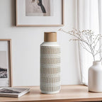 Rustic Ceramic Vase for Living Room Bedroom 11.02'' Farmhouse White Flower Vases for Bouquet Fake Plant Home Decor Office Table Shelf Fireplace Centerpieces Retro Vintage Classic Modern