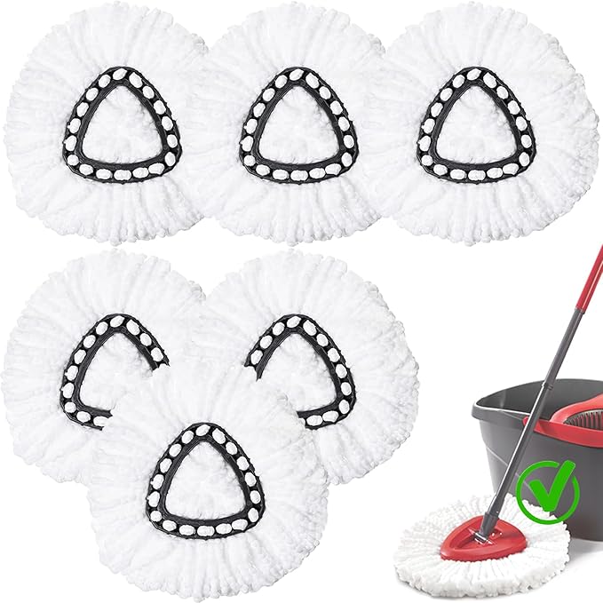 Spin Mop Replacement Heads, Mop Replace Head Easywring 1-Tank System, Mop Head Replacement for Hardwood Floor Cleaning, Machine Washable and Easy to Replace (6Pack)