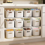 8 Pack White Storage Bins for Shelves, Plastic Storage Containers for Organizing, Stackable Storage Boxes with Handle, Storage Bins White for Classroom, Craft, Snacks, Cabinet, 9.7x6.7x5.7 inch