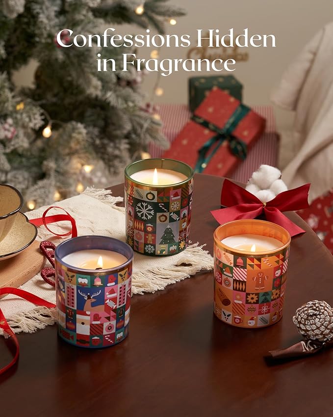 M&SENSE Magic Christmas 55 Hours Vanilla & Apple Scented Natural Soy Wax Candle for Home, 9.9oz Clean Non Toxic Candle for Bathroom, Christmas Scented Gift for Celebration Holiday