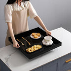 Glossy Black Sturdy Acrylic Serving Tray with Handles-24x24Inch-Serving Coffee,Appetizer,Breakfast,Butler-Kitchen Countertop Tray-Makeup Drawer Organizer-Vanity Table,Ottoman Tray-Decorative