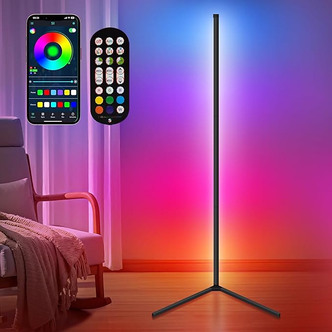 LED Floor Lamp,RGB Corner Floor Lamp with APP and Remote Control,16 Million DIY Colors&Ambient Lighting,Music Sync,Timer Setting,for Living Room, Bedroom and Gaming Room