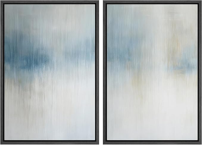 SIGNFORD Framed Canvas Print Wall Art Set Blue and Beige Abstract Modern Neutral Vertical Illustration Modern Art Decorative Nordic Nature for Living Room, Bedroom, Office - 16"x24"x2 Black