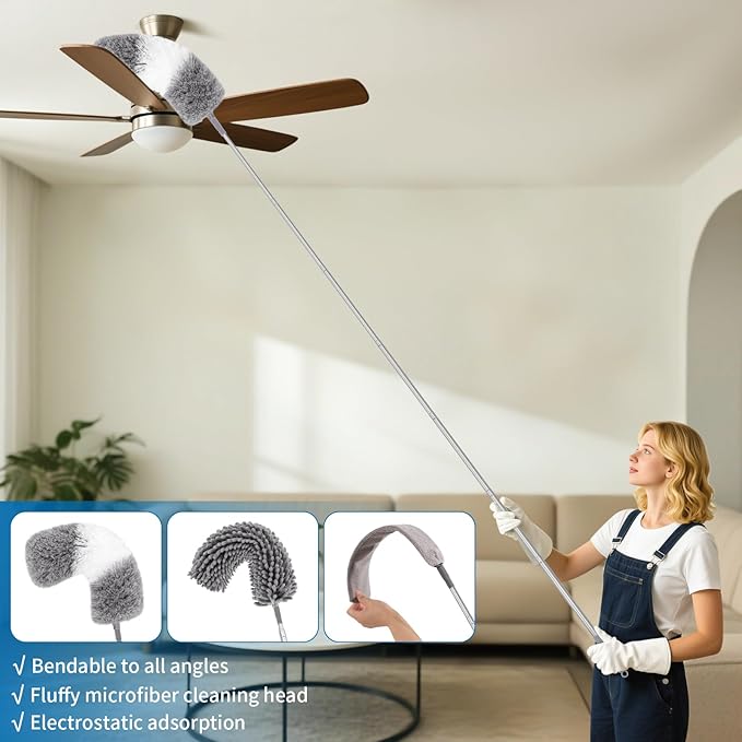 5PCS Dusters for Cleaning, Extendable Microfiber Duster with Extension Pole Up to 100'', Bendable Washable Cleaner Dusters for Cleaning Fan, High Ceiling, Blinds, Furniture, Car