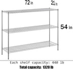 21" Deep x 72" Wide x 54" Height Wire Shelving Kit | 3-Tier | NSF Commercial Storage Rack Unit