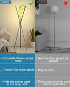 Lightdot 60IN Dimmable Black Tripod Floor Lamp, Mid Century Standing Lamps with 3 Globe Green Glass Lampshade, 3000K Bulbs Included Modern Tall Lamp for Living Room Bedroom