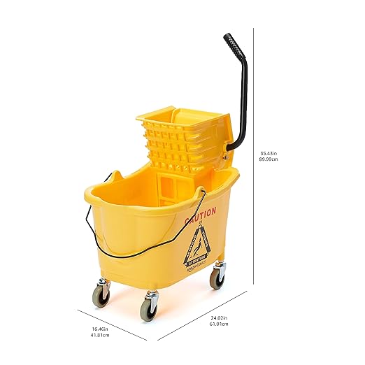 Amazon Basics Side Press Wringer Combo Commercial Floor Cleaning Rectangular Mop Bucket on Wheels, 35-Quart, Yellow