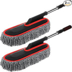 Tanlade 2 Pack Microfiber Car Duster Exterior Scratch Free with Extendable Handle Soft Car Duster Kit for Cleaning Dust Brush Set for Exterior Interior Cleaning Tools (Red Edge Gray)