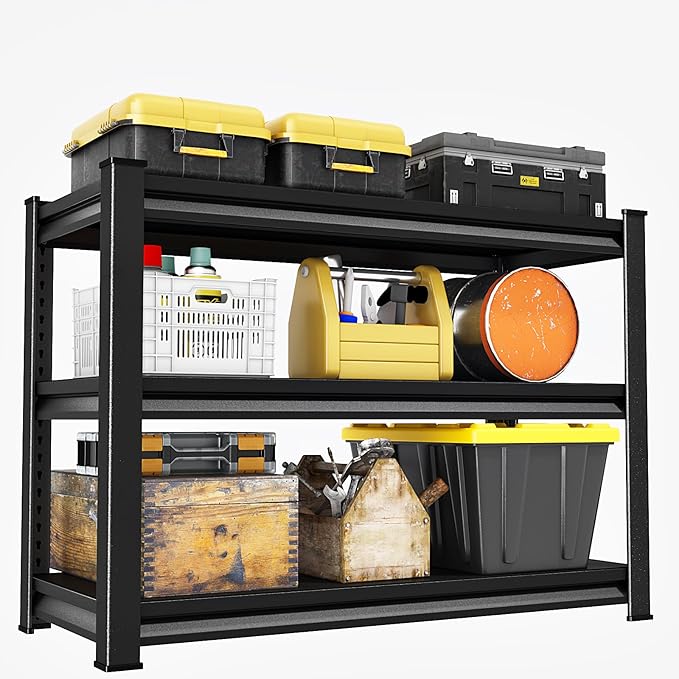 Garage Storage Shelves Heavy Duty, 40”W Shelving Units and Storage Rack, 1500LBS Loads Shelving Units, Adjustable 3-Tier Metal Shelves for Industrial Storage, 40”W×16”D×36”H,Black