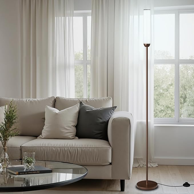 LED Floor Lamp with Remote Control, 65" Standing lamp with Stepless Adjustable 3000K-6500K Colors & 5%-100% Brightness, Foot Switch(Brown)