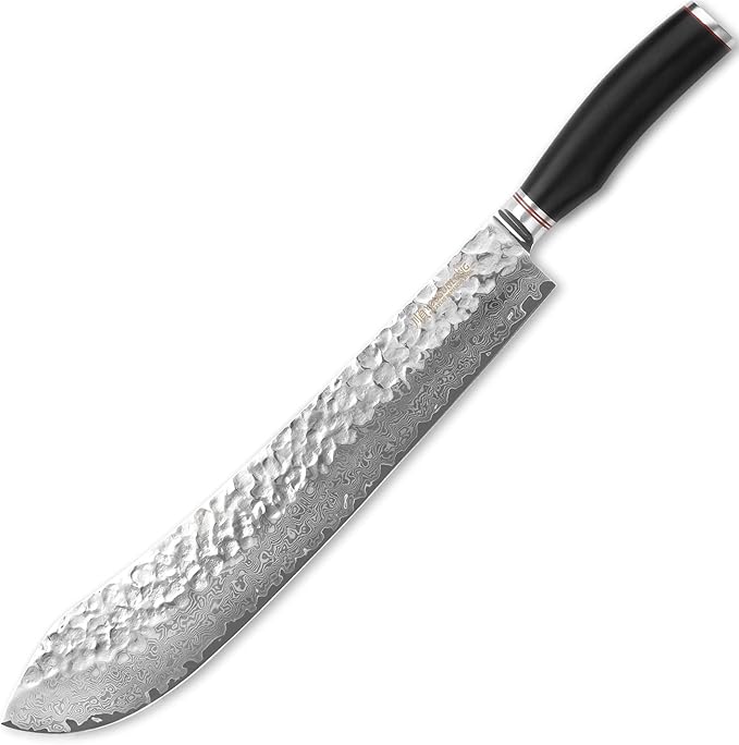 YOUSUNLONG Breaking Knife -14 Inch Extra Long Blade - Super Bull Nose Butcher Knife - Japanese Damascus High Carbon Stainless Steel -Razor Sharp Blade - Ergonomic Ebony Handle With Sheath