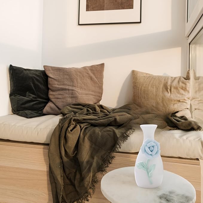 Handmade Ceramic Small vase Creative mini vase Home Decoration Ornament with 3D Floral Design (3D Flowers-rose1PCS)