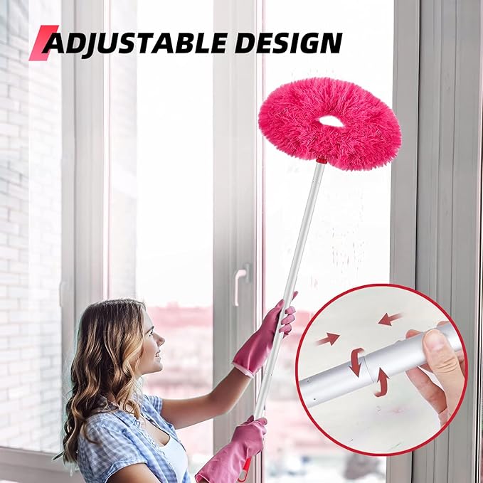 DRQ Ceiling Fan Cleaner Duster, 2 Pack Reusable Microfiber Duster with Extension Pole, 13 to 50 Inch Fan Blade Cleaner, Removable Dusters for Cleaning Walls Bookshelves Door Window Top (Rose Red)