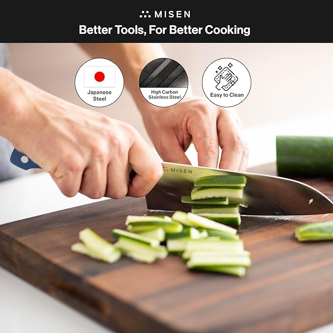 Misen Japanese Santoku Chef Knife - 7.5 Inch High Carbon Stainless Steel - Classic Japanese Knife Design for Cutting, Slicing, and Chopping - Razor Sharp Japanese Style Kitchen Knife, Gray