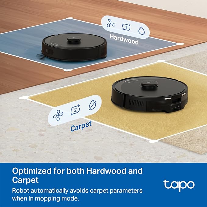 Tapo LiDAR Smart Navigation Robot Vacuum and Mop, 5300Pa Max, 97%+ Dust Pickup Rate, Customizable Cleaning, Self-Charging, Works w/Alexa & Google Home, RV30 Max