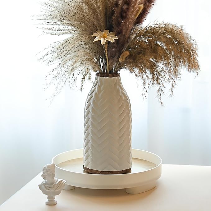 Modern Ceramic Vase for Living Room Bedroom 8.26'' Antique White Minimalist Farmhouse Rustic Unique Creative Fresh Flower Vase for Home Decor Office Centerpieces Fireplace Gift for Fake Plant